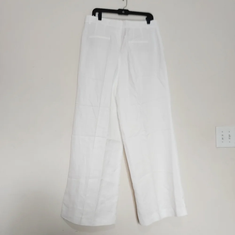 Zara Zw Collection Elegant Oyster White Straight-Leg Linen Blend Trousers